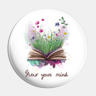 Grow your mind book and flowers Pin