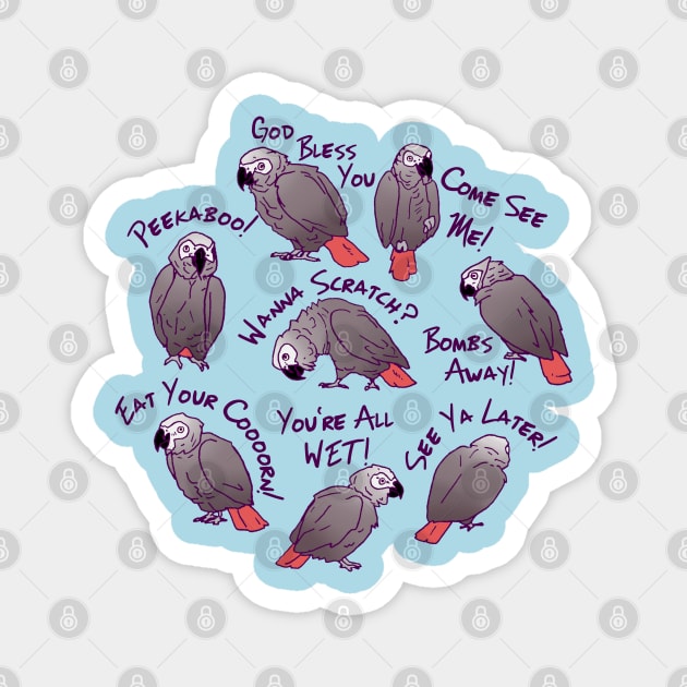 African Grey Parrots Funny Talking Sayings T-shirt Magnet by Einstein Parrot