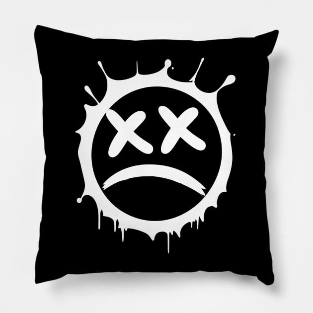 Graffiti sad emoticon | sprayed smiley emoji V3 White Pillow by Basic Corner