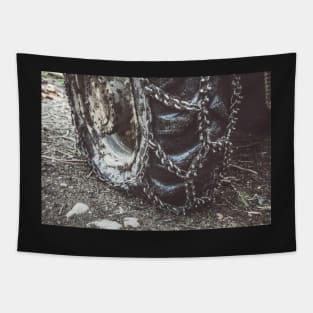 Muddy tractor wheels Tapestry