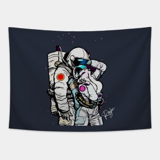 Vector - cosmic love of cosmonauts, man hugs woman. Pop art retro comic book vector cartoon vector illustration hand drawing Tapestry