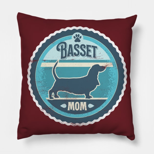 Basset Mom - Distressed Basset Hound Silhouette Design Pillow by DoggyStyles