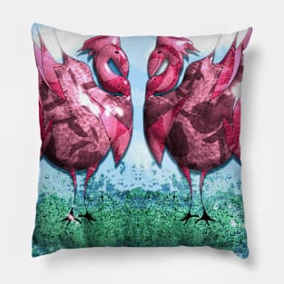 Mirroring, pink birds Pillow