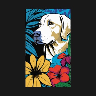 Labrador Retriever Dog Vibrant Tropical Flower Tall Retro Vintage Digital Pop Art Portrait 2 T-Shirt