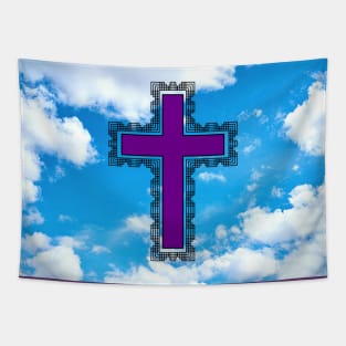 Purple Christian Cross In The sky Tapestry