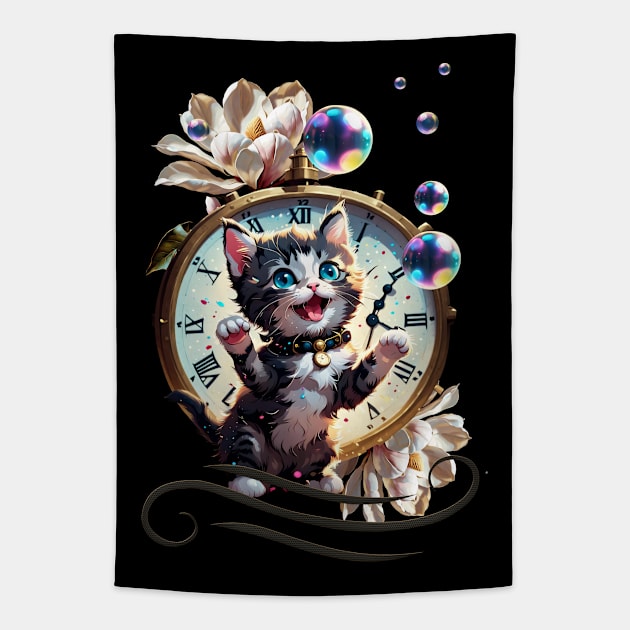 Happy New Year wish you the cute kitten. Tapestry by Nicky2342