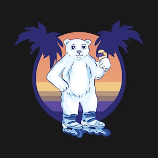 Roller Skating Bear a Polar Bear with Roller Skates Eating Ice Cream On a Beach roller T-Shirt