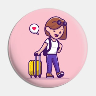 Woman Traveller Pulling Suitcase Pin