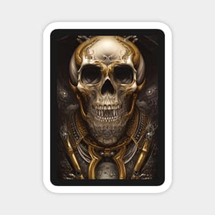 Skull With Gold Ornaments | Gold Skull Artwork | Armored Skull | Dystopian Skull | Skull Warrior Magnet