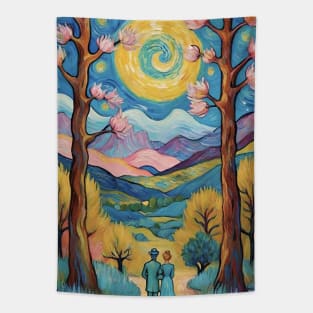 Starry Night Rendezvous: Van Gogh-Inspired Landscape with Romantic Couple Tapestry