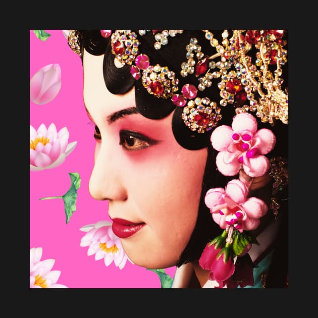 Chinese Opera Star with Lotus Flowers Pink- Hong Kong Retro by CRAFTY BITCH