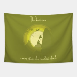 Mountain Climbing Silhouette Illustration Tapestry