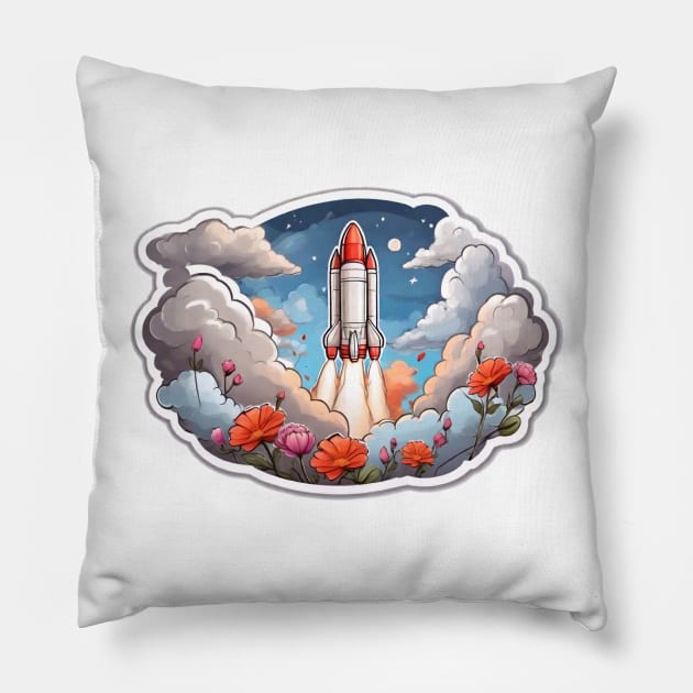 Chasing Clouds: A Rocket's Coloring Journe (143) Pillow by WASjourney