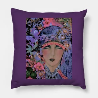 LAVENDER BLUE PINK ART DECO FLORAL DOLLY Pillow