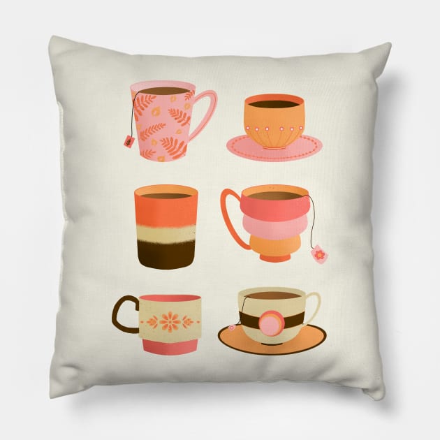 Orange and pink tea cups Pillow by Home Cyn Home 