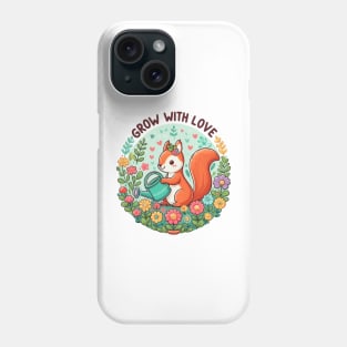 Cherished Blooms: "Grow with Love" Squirrel and Floral Circle Phone Case