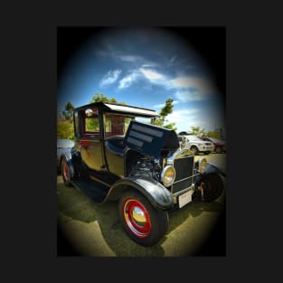 Ford Model A Hot Rod on black T-Shirt