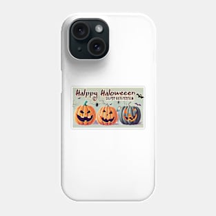 Pumpkins with Carved Faces and a Little Girl Hiding Between Them Phone Case