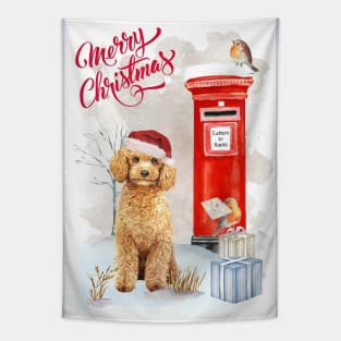 Apricot Poodle Merry Christmas Santa Dog Tapestry