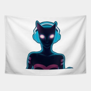 Cyborg synthwave cat lady DJ Tapestry