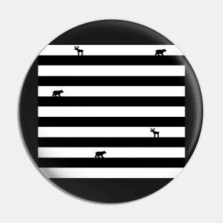 Black striped pattern with bears, moose Pin