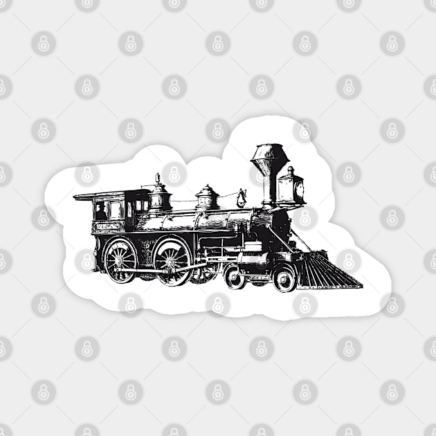 Locomotive Tank Engine Train LineArt Black Magnet by HappyGiftArt