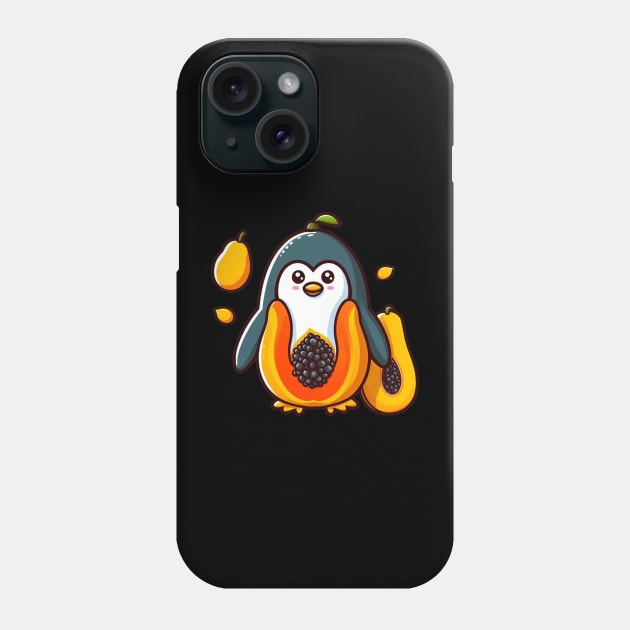 Papaya Penguin Paradise: Whimsical Fruit and Arctic Charm Phone Case by abdelDes