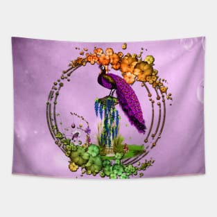 Wonderful peacock with flowers Tapestry