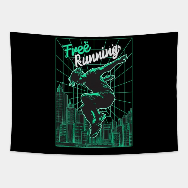 Parkour Freerunner Retro Themed Gift Tapestry by GrafiqueDynasty