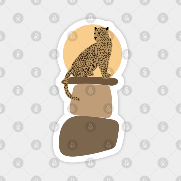 Leopard on the rocks Magnet by grafart