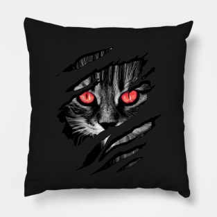 Scary Cat Shirt for Halloween Shirt tear illusion Pillow