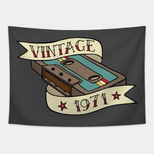 Vintage 1971 Retro Cassette Tape Tattoo Graphic Tapestry