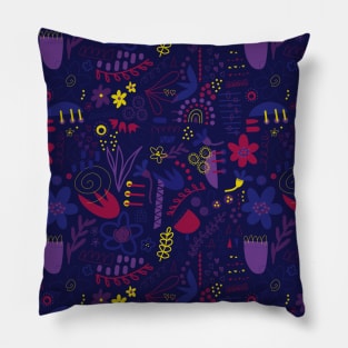 Purple Abstract Doodle Flowers Pillow