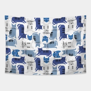 White And Blue Cute Cats Pattern Cat Lover Gift Tapestry