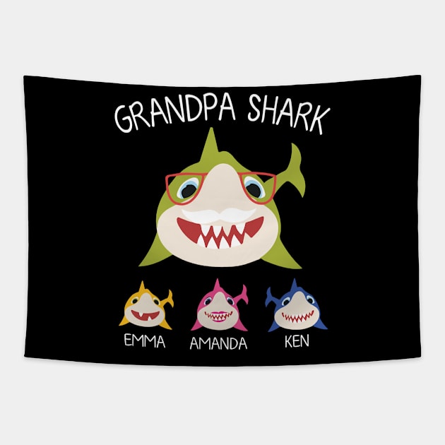 Sharks Swimming Together Happy Father Day Grandpa Grandson Grandddaughter Emma Amanda Ken Sharks Tapestry by DainaMotteut