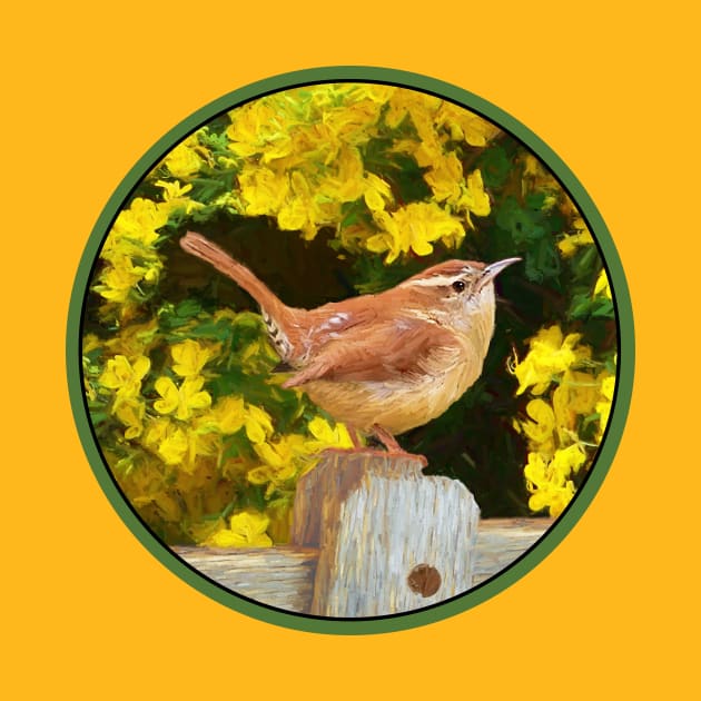 Carolina Wren Painting - Cute Original Bird Art by Alpen Designs