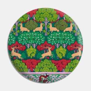 Deer and Trees,Squirrel,Doves and Rowan Red Green Art Nouveau Floral Pin