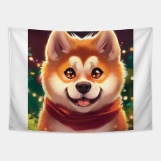 Cute Akita Inu Drawing Tapestry