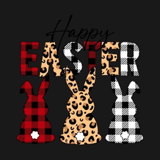 Happy Easter Leopard Plaid Cute Bunny Matching Eggs Hunters T-Shirt