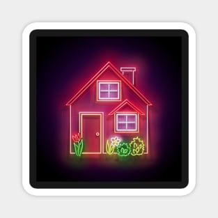 House, Red Roof and Flowerbed Magnet