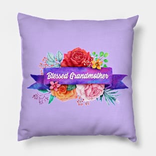 Blessed Grandmother Floral Design with Watercolor Roses Pillow