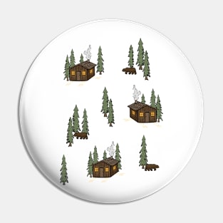 Cosy Cabin in the Woods with Bears Digital Pattern Illustration Pin