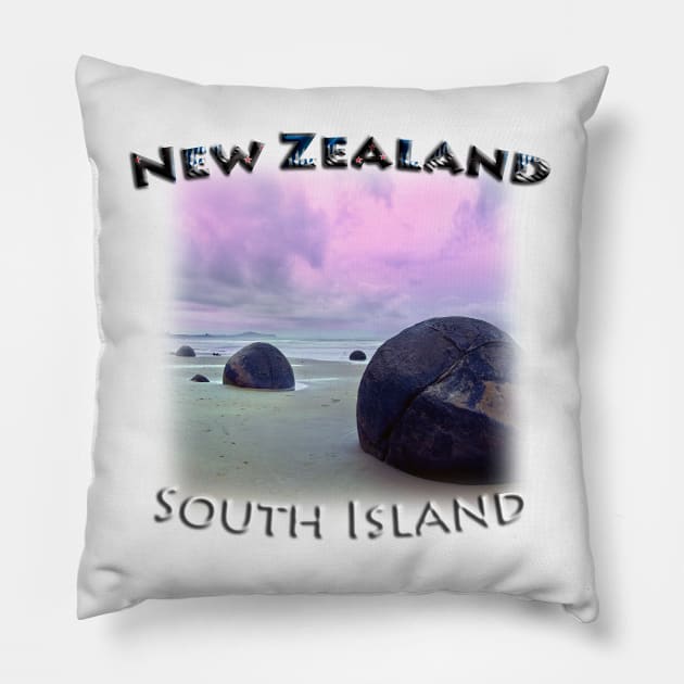 New Zealand - South Island, Moeraki Boulders Pillow by TouristMerch