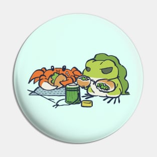 traveling frog eating picnic lunch with crab / tabi kaeru Pin