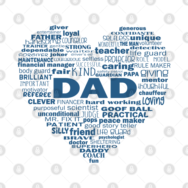 Disover Dad Heart Word Cloud - Blue - Dad - T-Shirt