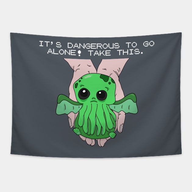 It's dangerous to go alone! Take this baby cthulhu. Tapestry by DigitalCleo