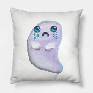 Hand Painted Halloween Kawaii Ghost Pattern on Violet Pillow