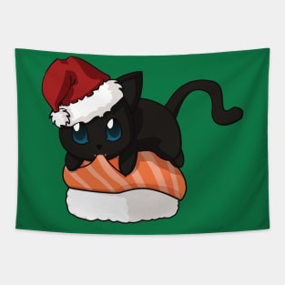 Black Cat Salmon Sushi Christmas Tapestry