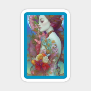 Pretty girl with flowers and roses dreamy surreal tattoo Magnet