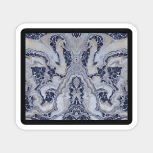 Gunmetal Gray Marble Aesthetic - Blue Cracked Fractals Abstract Pattern Magnet